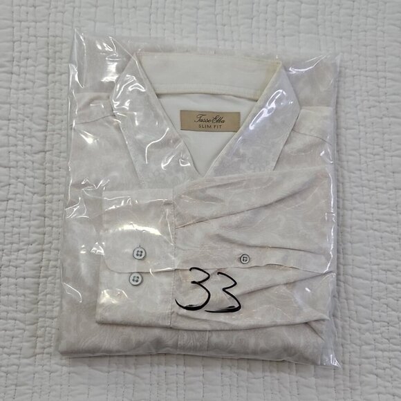 Tasso Elba Men's Large Slim Fit Shirt White on White Paisley AOP EUC LN Button - Picture 14 of 14